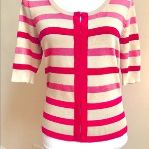 White House Black Market Summer Cardigan, Pink and Tan Stripes